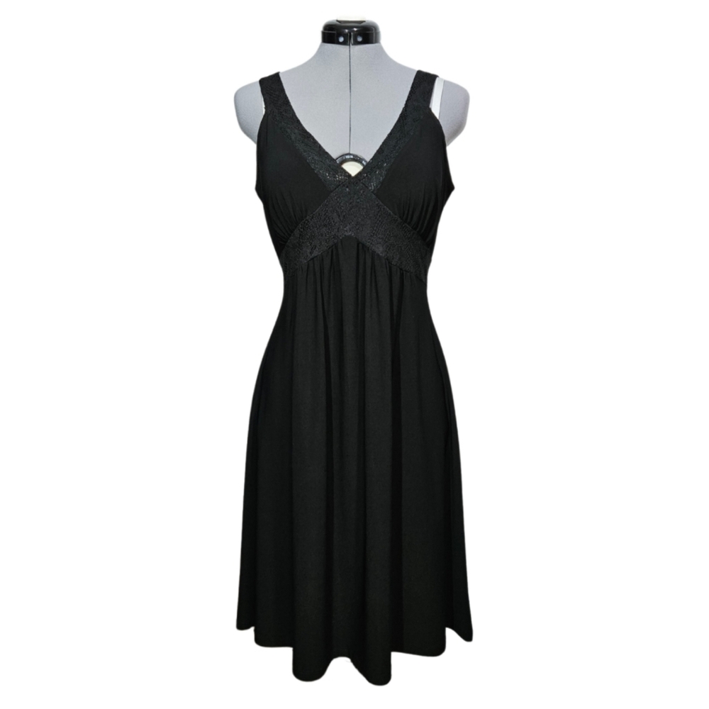 Vintage Susan Lawrence Women's SIZE M Y2K Babydoll Tie-Waist V-Neck Dress Black